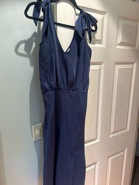 AKA New York Navy Tie-Shoulder V-Neck Maxi Dress